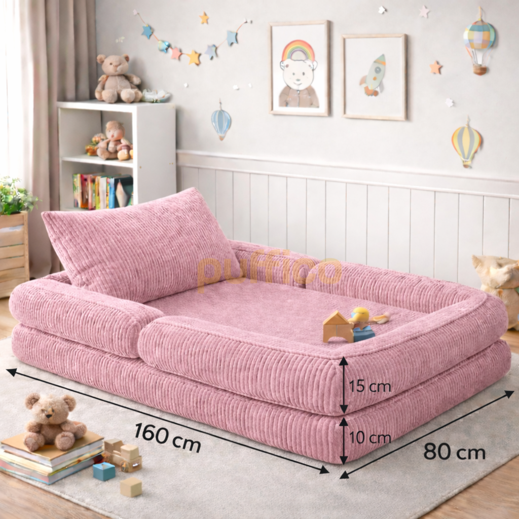 Montessori Çocuk Yer Yatağı Katlanır Oyun Minderi Modüler Sünger Çocuk Koltuğu pembe - 80x160