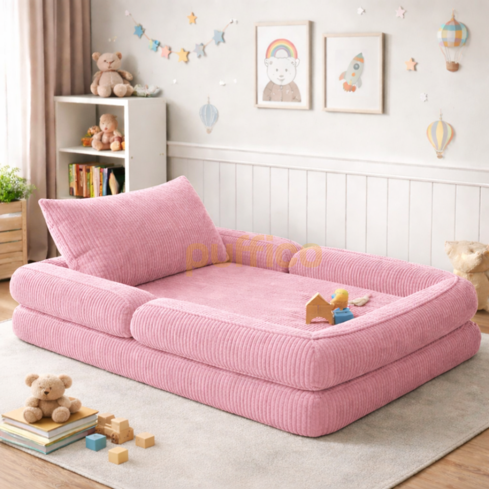 Montessori Çocuk Yer Yatağı Katlanır Oyun Minderi Modüler Sünger Çocuk Koltuğu pembe - 80x160