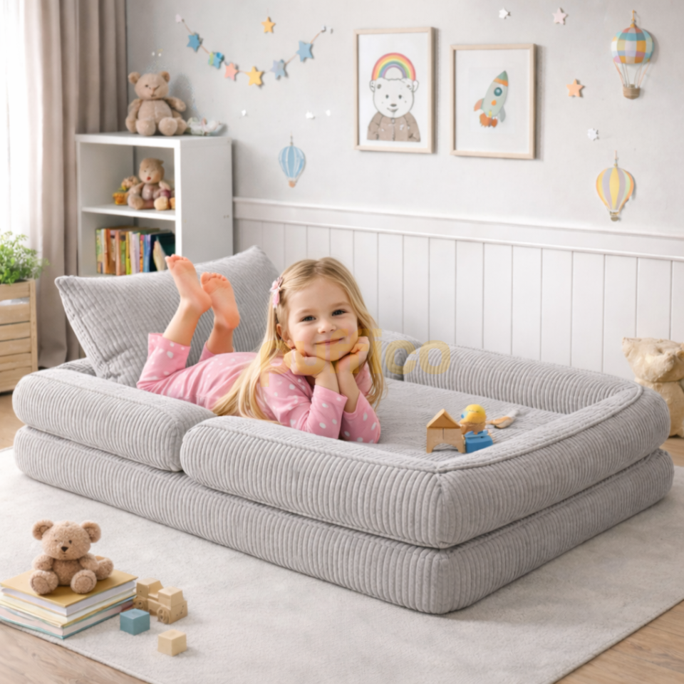 Montessori Çocuk Yer Yatağı Katlanır Oyun Minderi Modüler Sünger Çocuk Koltuğu gri - 80x160
