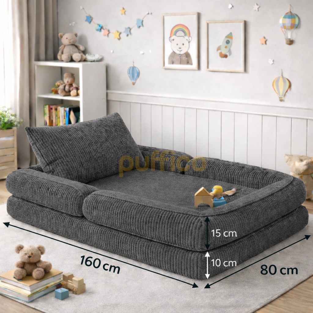 Montessori Çocuk Yer Yatağı Katlanır Oyun Minderi Modüler Sünger Çocuk Koltuğu füme - 80x160