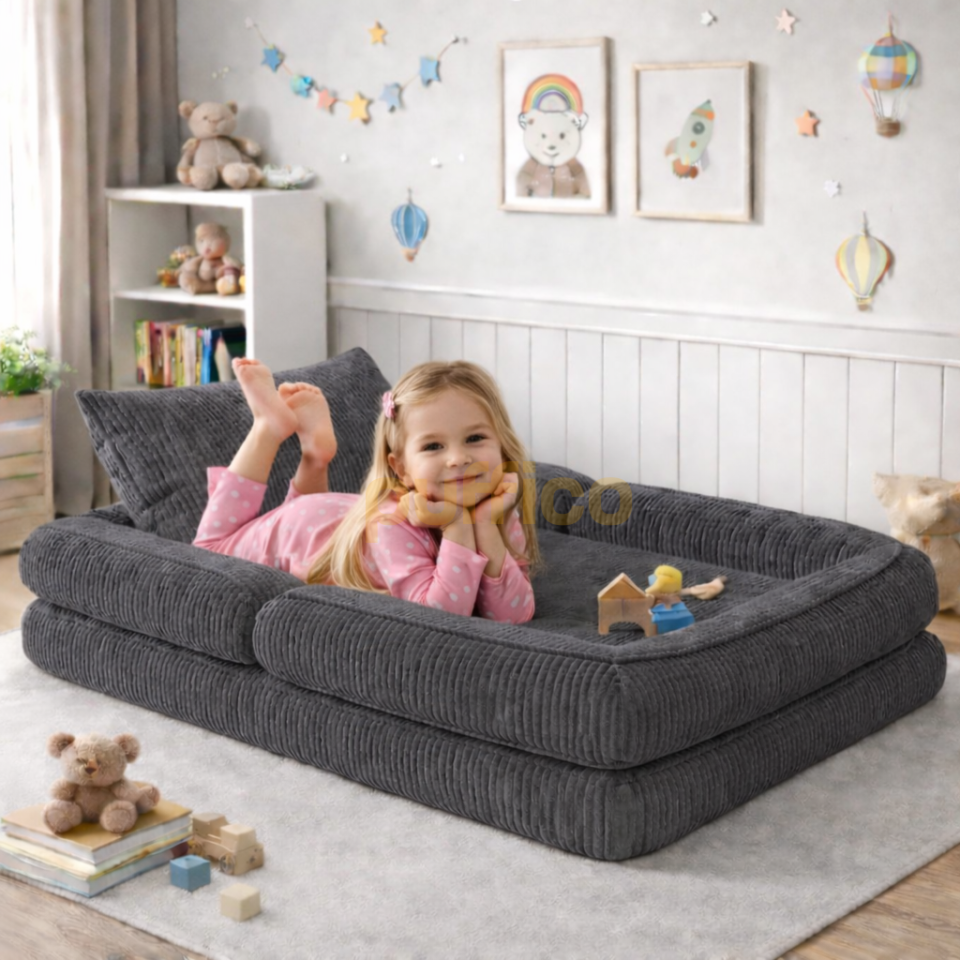 Montessori Çocuk Yer Yatağı Katlanır Oyun Minderi Modüler Sünger Çocuk Koltuğu füme - 80x160
