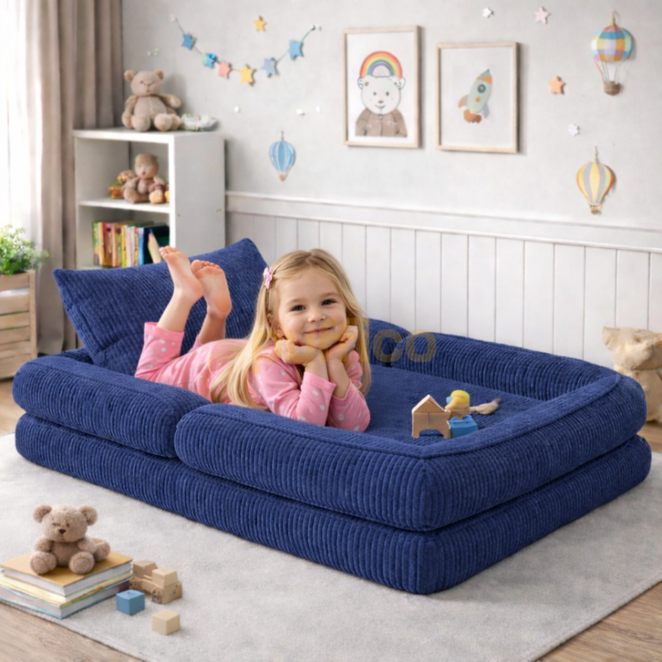 Montessori Çocuk Yer Yatağı Katlanır Oyun Minderi Modüler Sünger Çocuk Koltuğu lacivert - 80x160