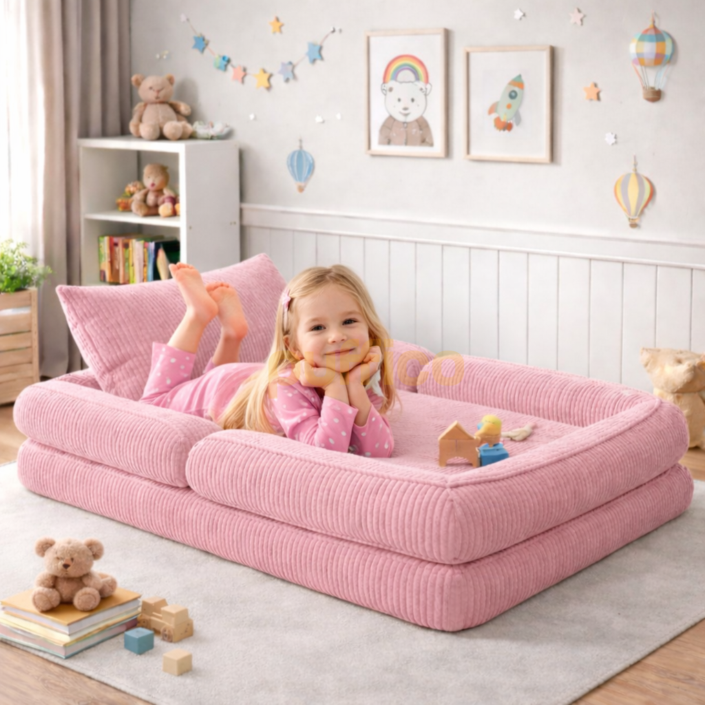 Montessori Çocuk Yer Yatağı Katlanır Oyun Minderi Modüler Sünger Çocuk Koltuğu pembe - 90x190